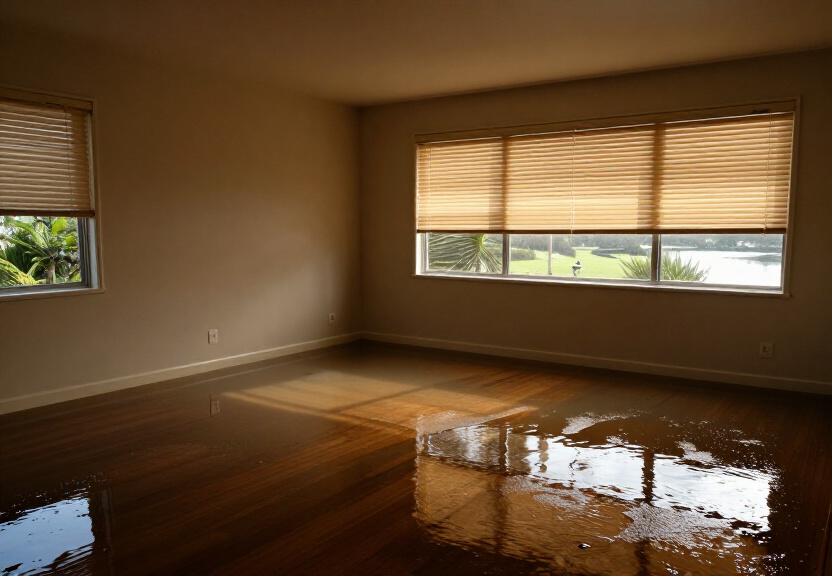 Water-damaged office space in Burwood with soaked carpets