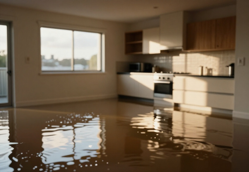 Flooded office in Burwood before drying